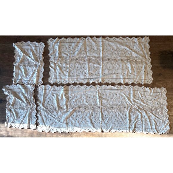 Embroidered dresser/night stand 4 pc set Beige Floral Pattern - Picture 2 of 9